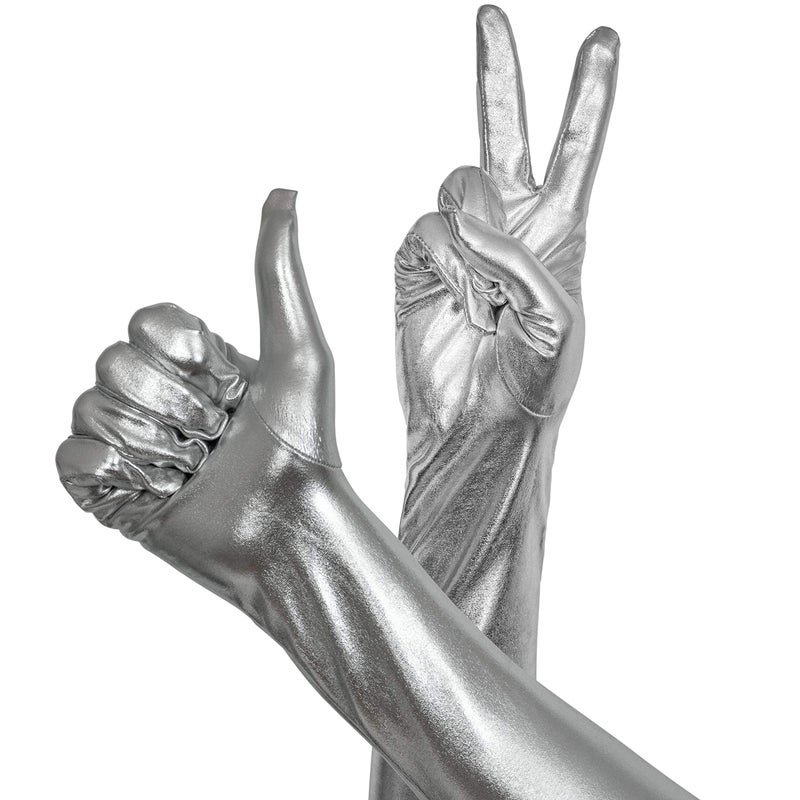 Skeleteen Silver Metallic Opera Gloves - Roaring 20's Fancy Flapper Elbow Evening Gloves Accessories for Women and Girls - Image 5